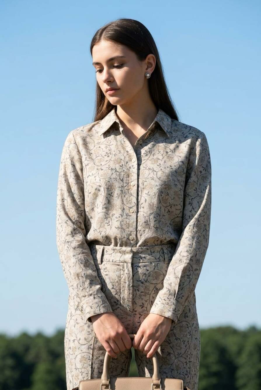 Zanella Made in Italy Women's Floral Fil-Coupe Jacquard Button-Up Blouse Size 8